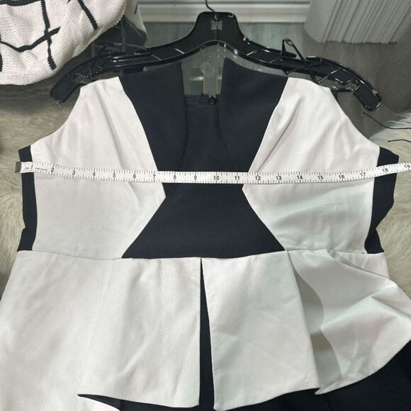 Black Halo Eve by Laurel Berman Black and White Leather Trim Strapless Peplum Co - Picture 10 of 11